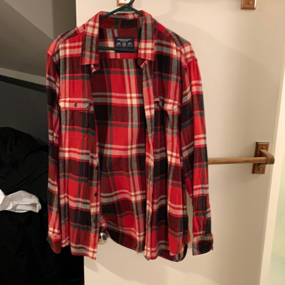 American Eagle athletic fit flannel XL red black